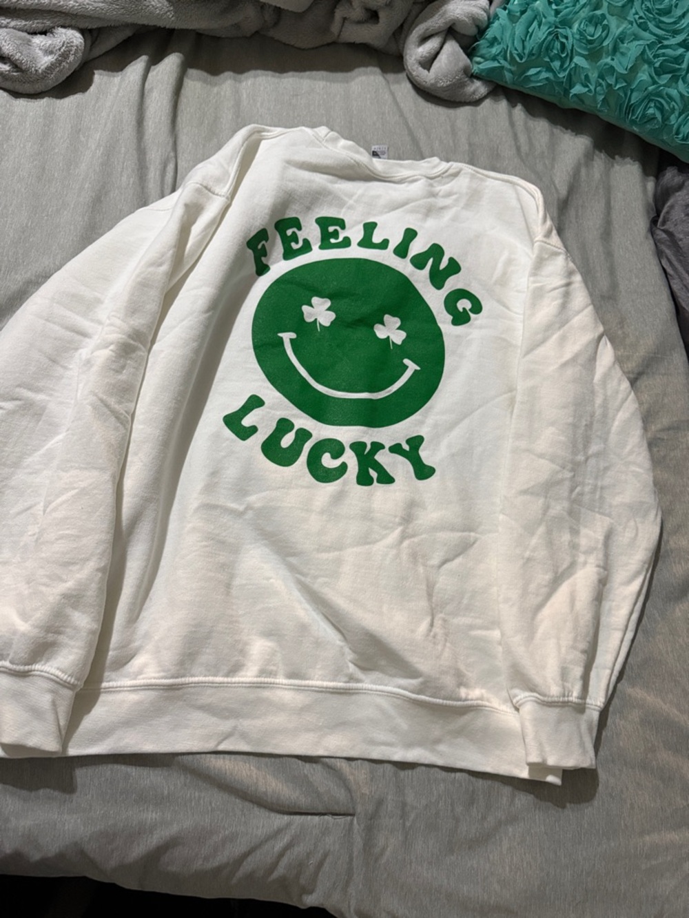 Gildan White Sweatshirt with Green Parade Day Graphic
